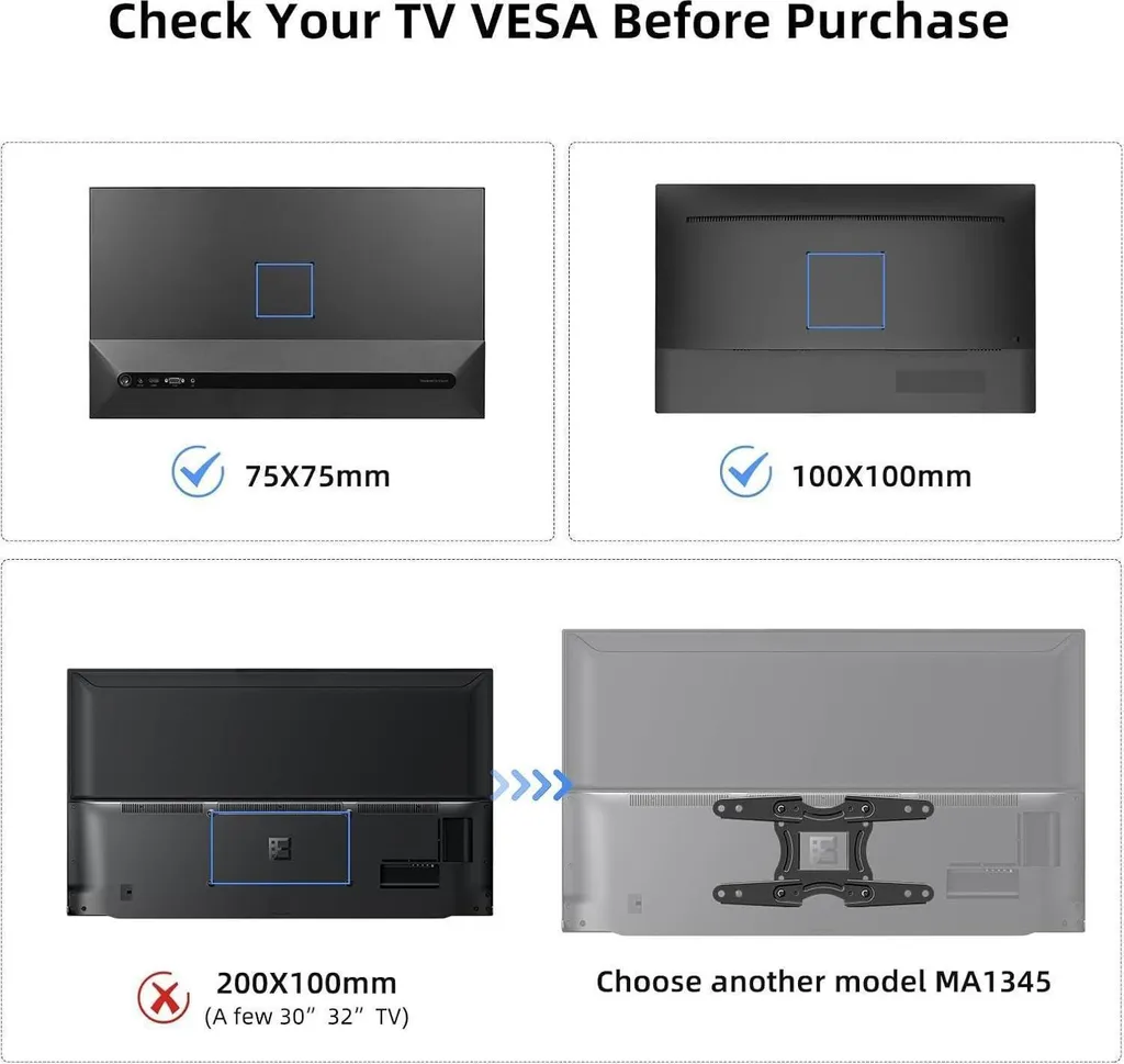 Support Mural pour Écran PC et TV 32 Pouces Orientable et Inclinable - 2