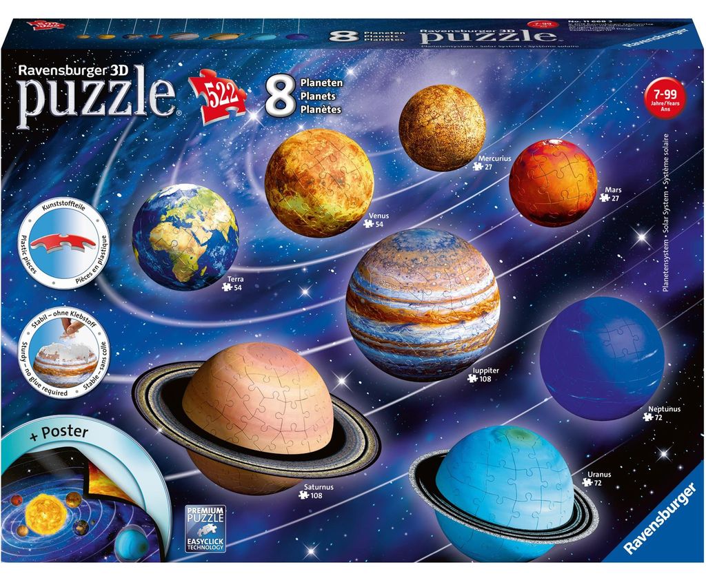 Ravensburger Puzzle 3D Système planétaire, 522 pièces Image du produit 