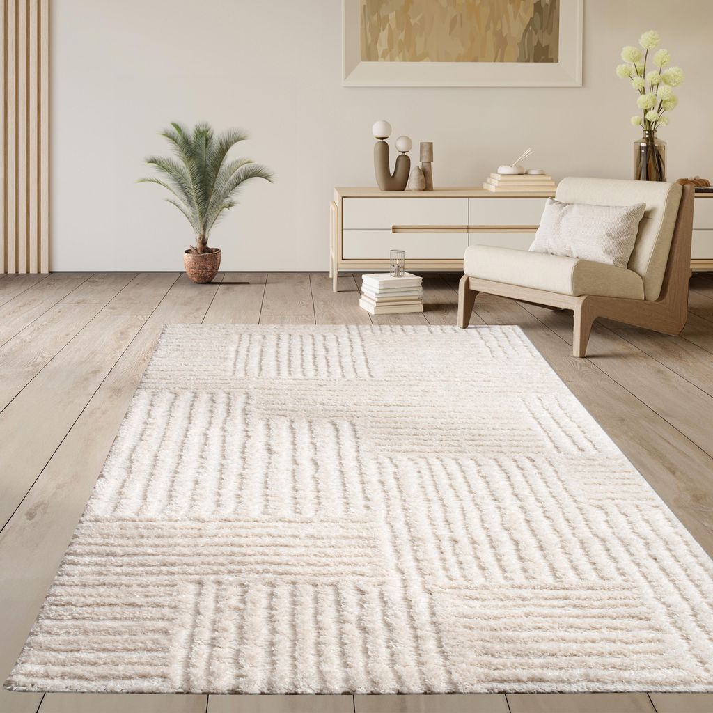 Hochflor Teppich Wohnzimmer Shaggy Skandinavisch Boho Produktbild 