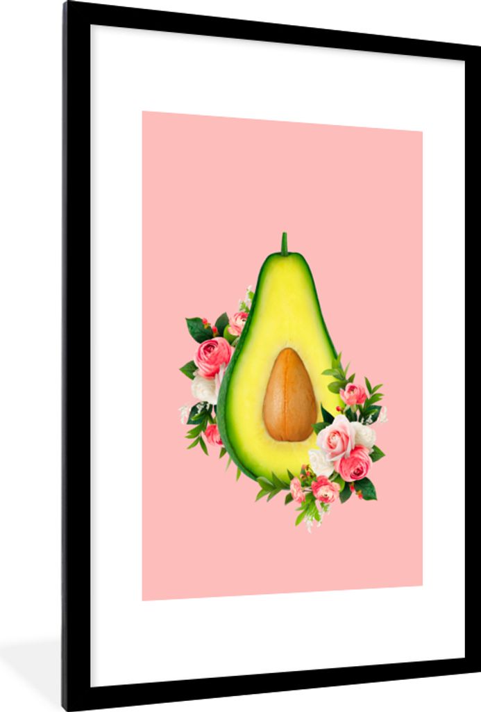 MuchoWow Gerahmtes Poster Blumen - Avocado - Stillleben 60x90 cm - Poster mit Schwarzem Bilderrahmen Wandposter Rahmen Foto Bilder - Dekoration -...