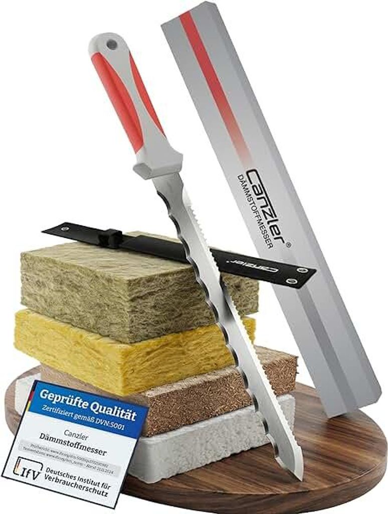 Canzler Dämmstoffmesser 28 cm - Präzise Edelstahlklinge mit Schutzetui | Ideal für Schneiden von Steinwolle, Glaswolle, Styropor, Dämmwolle etc...