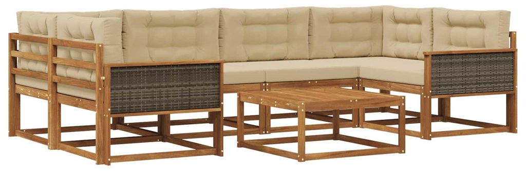 vidaXL Outdoor-Sofagarnitur mit Kissen 7 pcs Natur und Beige