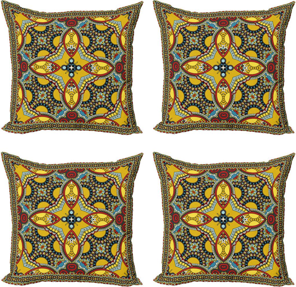 ABAKUHAUS orientalisch Kissenbezug Set (4 Stück), Mittlerer Orient Osten, Moderner Doppelseitiger Digitaldruck, 45 cm x 45 cm, Mehrfarbig