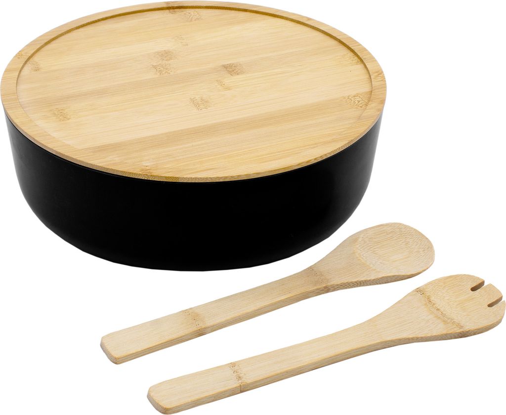 Salatschüssel XXL mit Besteck - Bambus / Kunststoff - Produktbild 