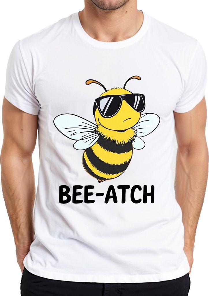 BEE-ATCH Lustige Biene Sonnenbrille Frech Honigbiene Geschenk Herren T-Shirt, Weiß, M