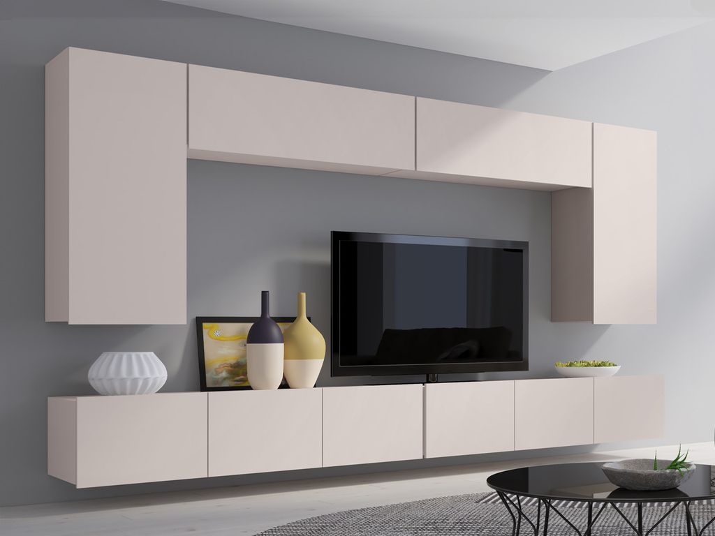 Moderne Wohnwand CALABRINI-13 Wohnzimmer-Set Hängewohnwand Produktbild 