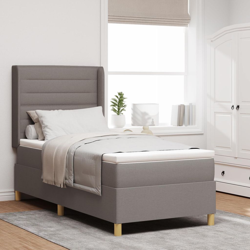 "2025"Modernen LED Polsterbett Boxspringbett mit Matratze Taupe 90x200 cm Stoff - Bettrahmen - Klassische Betten Neu82155