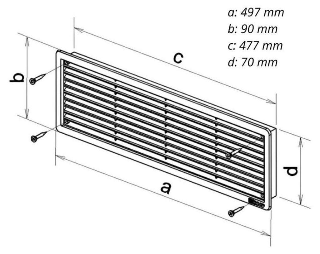 Griglia di ventilazione della porta VMD, 500 x 90 mm, 2 Immagine del prodotto 