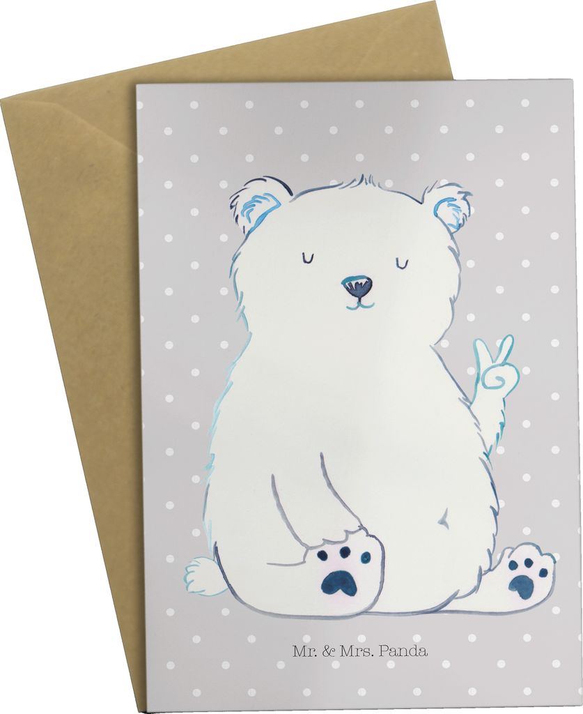 Mr. & Mrs. Panda Glückwunschkarte Eisbär Faul - Grau Pastell - Geschenk, Büro, Arbeitsplatz, einladungskarten, Teddy, Bär, weihnachtskarten, No...