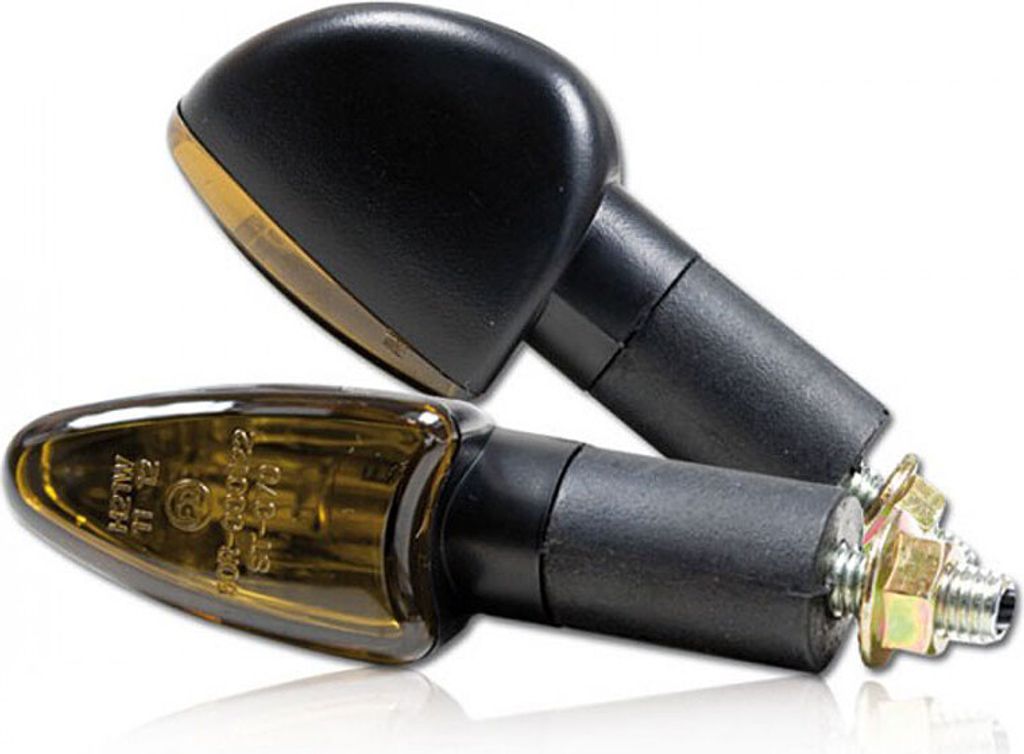 Mini-Blinker ARROW, schwarz, lang, getöntes Glas, M8, E-