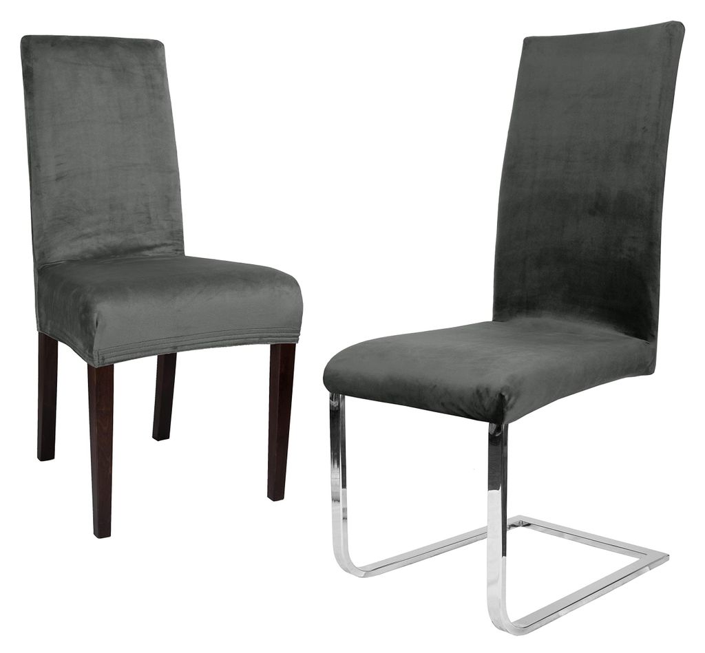 Set mit 2 LEA Stuhlhussen, elastisch, schlichte Stretchbezüge aus samtweicher Mikrofaser, Farbe nach Wahl (grau)