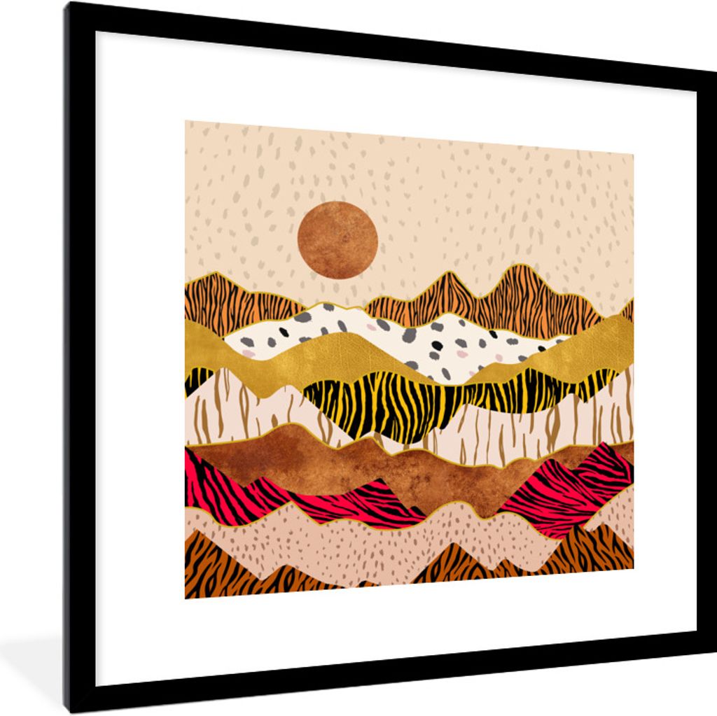 MuchoWow Gerahmtes Poster Tiger Druck - Pastell - Gold - Druck - Tiger - Abstrakt 40x40 cm - Poster mit Schwarzem Bilderrahmen Wandposter Rahmen ...