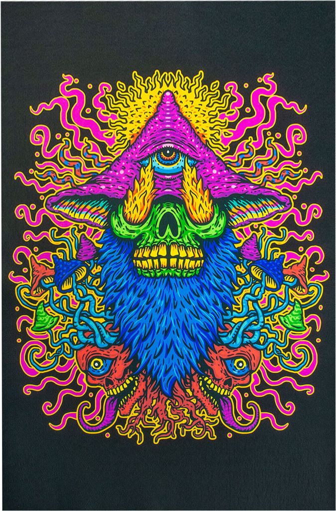 PSYWORK Schwarzlicht Bodenbelag Läufer Neon "Mushroom Earth Troll", 1,0x1,5m