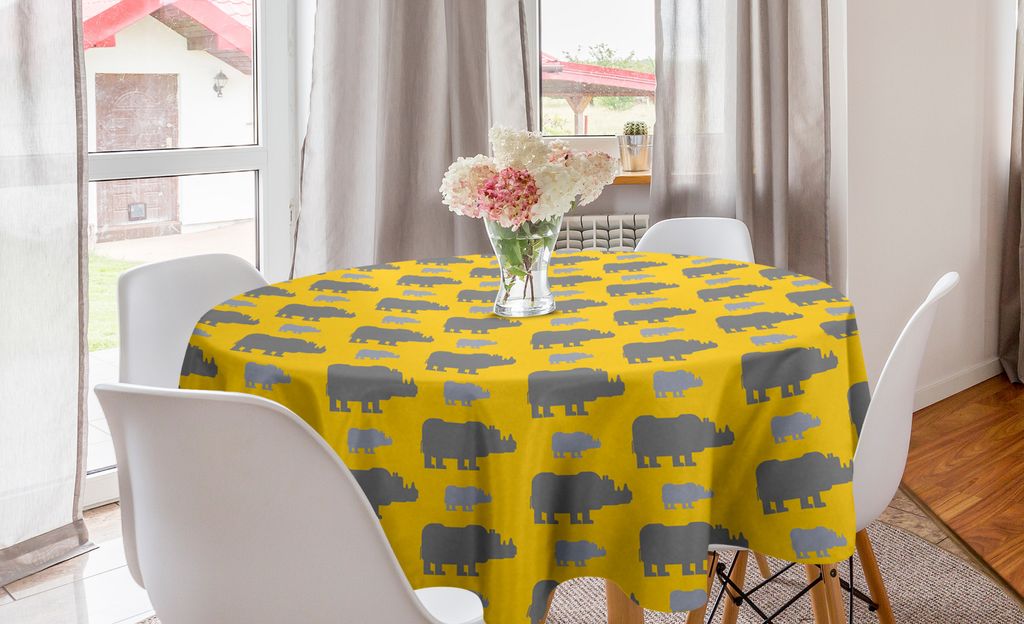 ABAKUHAUS Safari Runde Tischdecke, Tier-Silhouetten Entwurf, Kreis Tischdecke Abdeckung für Esszimmer Küche Dekoration, 150 cm, Erde Gelb, Blau, ...