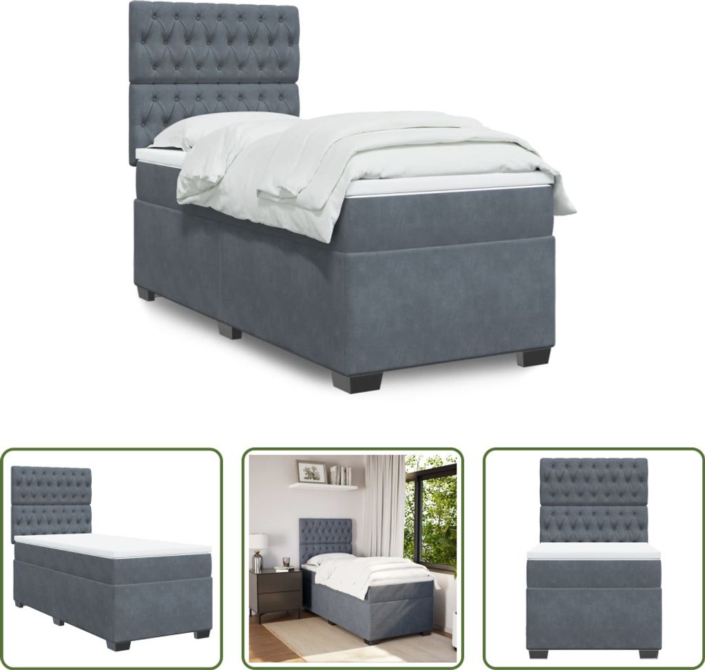The Living Store Boxspringbett mit Matratze Dunkelgrau 100x200 cm Samt