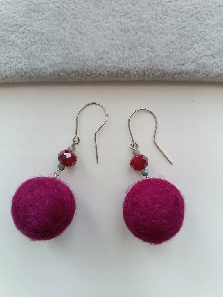 Orecchini Eleganti Argento 925 e Feltro Viola Scuro Bordeaux Pendenti