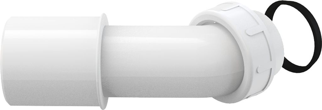 A white plumbing fitting with a black rubber seal, isolated on a white background.