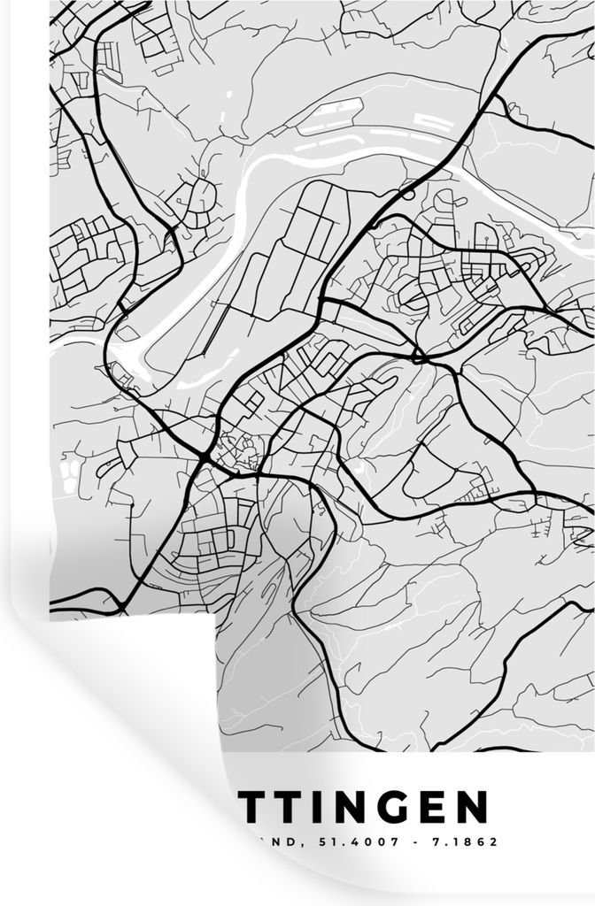 MuchoWow Wandtattoo Wandsticker Wandaufkleber Stadtplan - Hattingen - Karte - Deutschland 40x60 cm Selbstklebend und Repositionierbar - Wierderve...