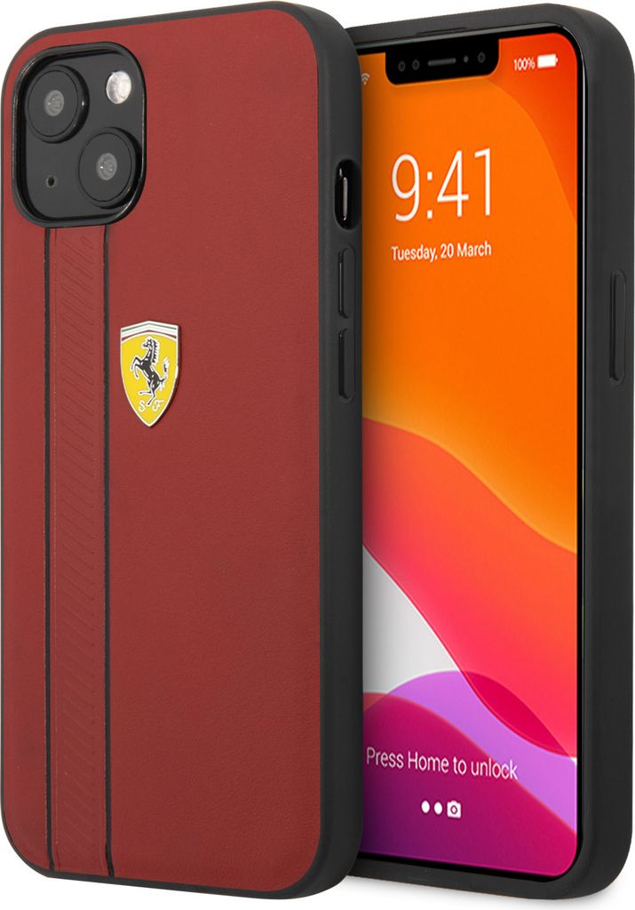 Ferrari Hardcase iPhone 13 & 14 - Debossed Stripes - Red