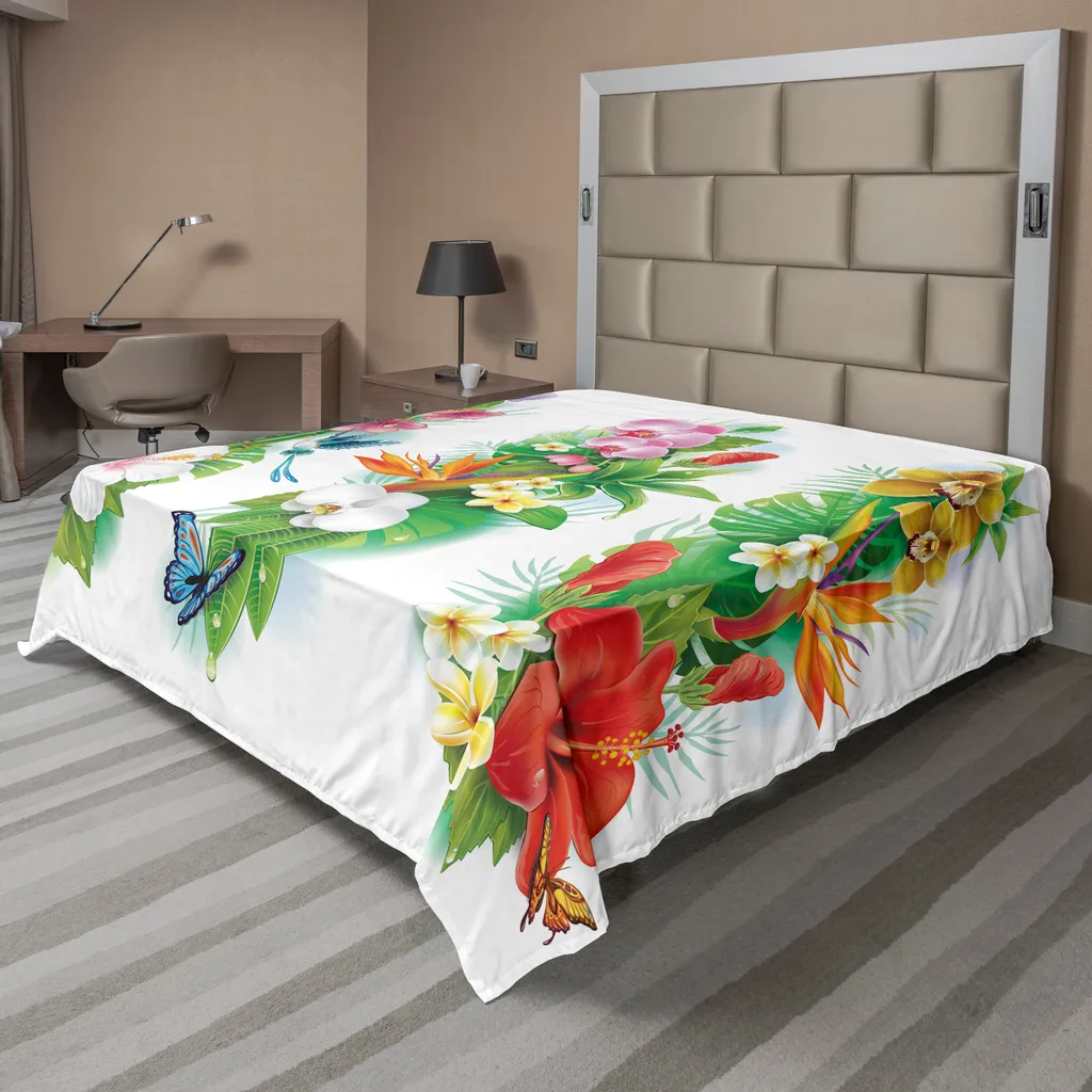 Drap plat ABAKUHAUS fleurs aquarelle hibiscus tropical 244x205 cm