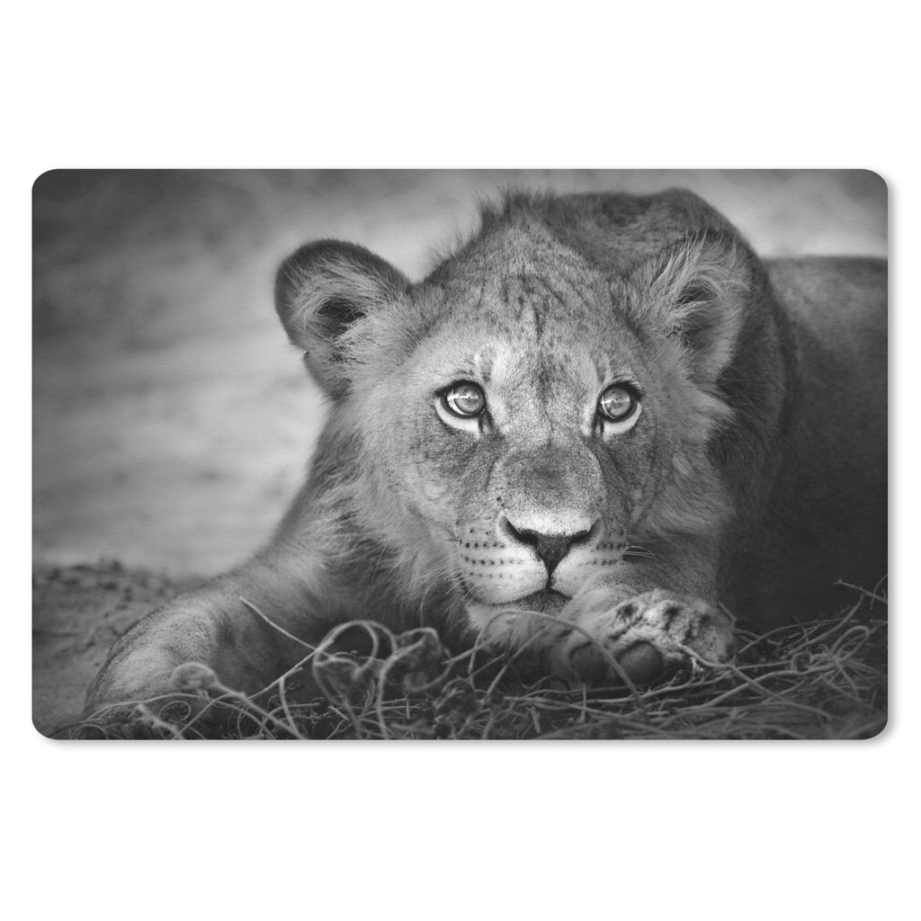 MuchoWow Schreibtischunterlage Wildtiere - Löwe - Natur - Schwarz - Weiß 60x40 cm - XXL Mauspad - Großes Mauspad