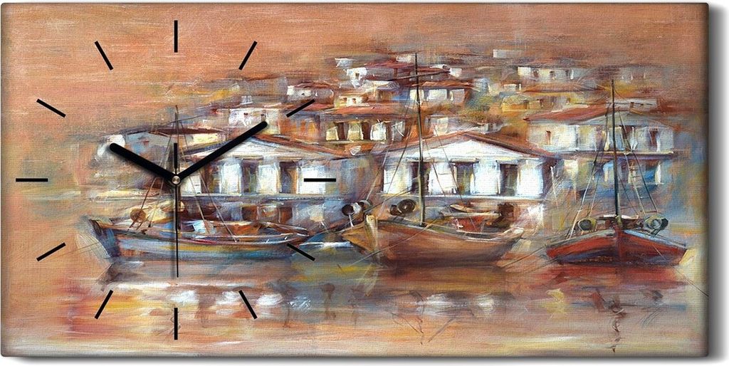 Küche Wohnzimmer Wand Leinwand Uhr 60x30 Boote auf der Insel Harbor Malerei - schwarze Hände