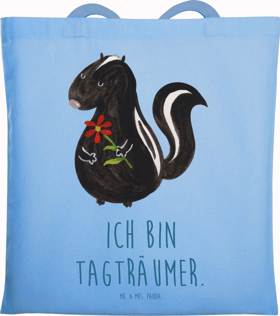 Mr. & Mrs. Panda Tote Bag Stinktier Blume - Sky Blue - Geschenk, Tragetasche, Raubtier, umhängebeutel, Wildtier, Laptoptasche, Dreams, Schultasche...