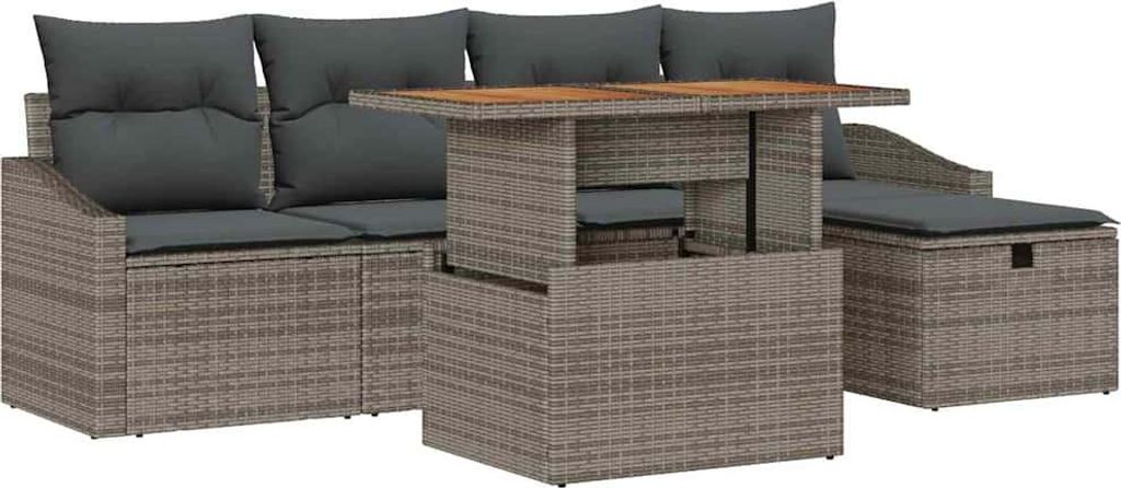 Best Möbel Garten-Sofa-Set mit Kissen - mit Speicher 6 pcs - Grau Poly Rattan - Terrassenmöbel A3360017