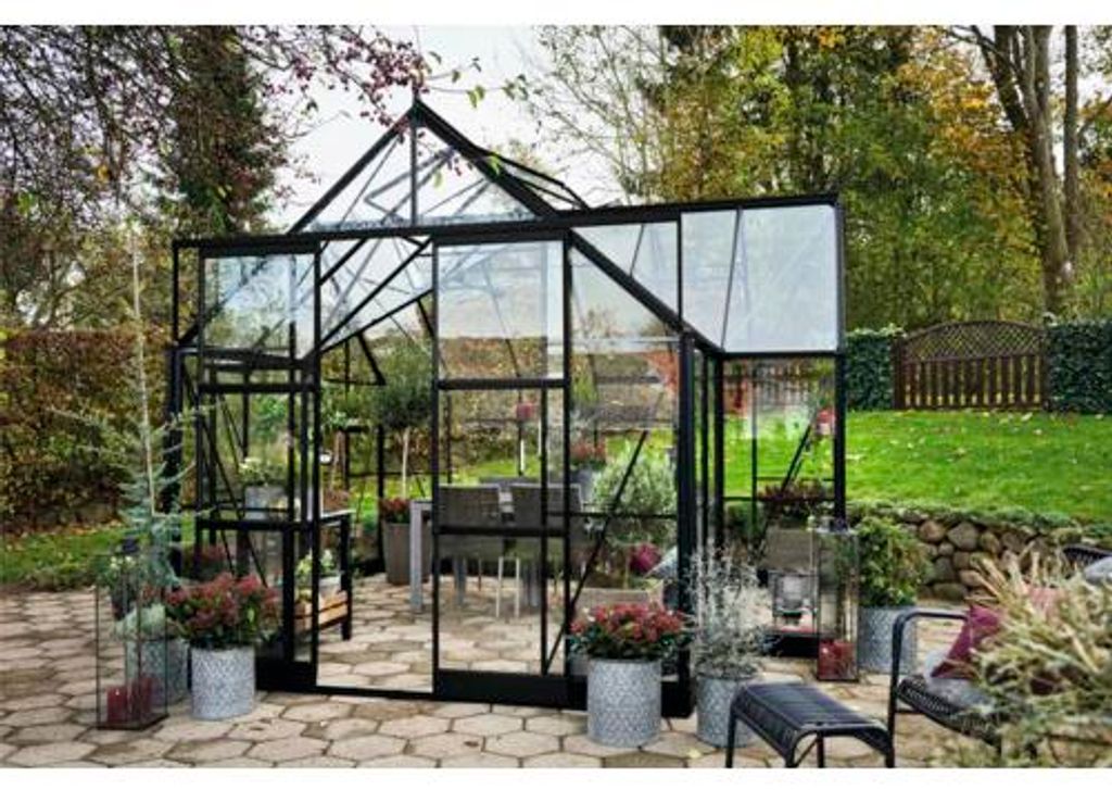 Gewächshaus Halls Icon 8 Gardenhouse 13 m² Sicherheitsglas 3 mm 383,9 x 381,5 cm schwarz