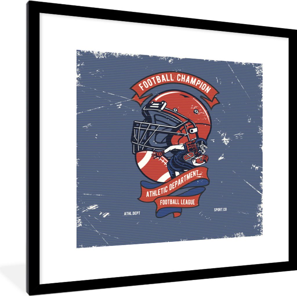 MuchoWow MuchoWow Gerahmtes Poster Helm - Rugby - Retro 40x40 cm - Poster mit zchwarzem Bilderrahmen - Poster - Plakat im Rahmen