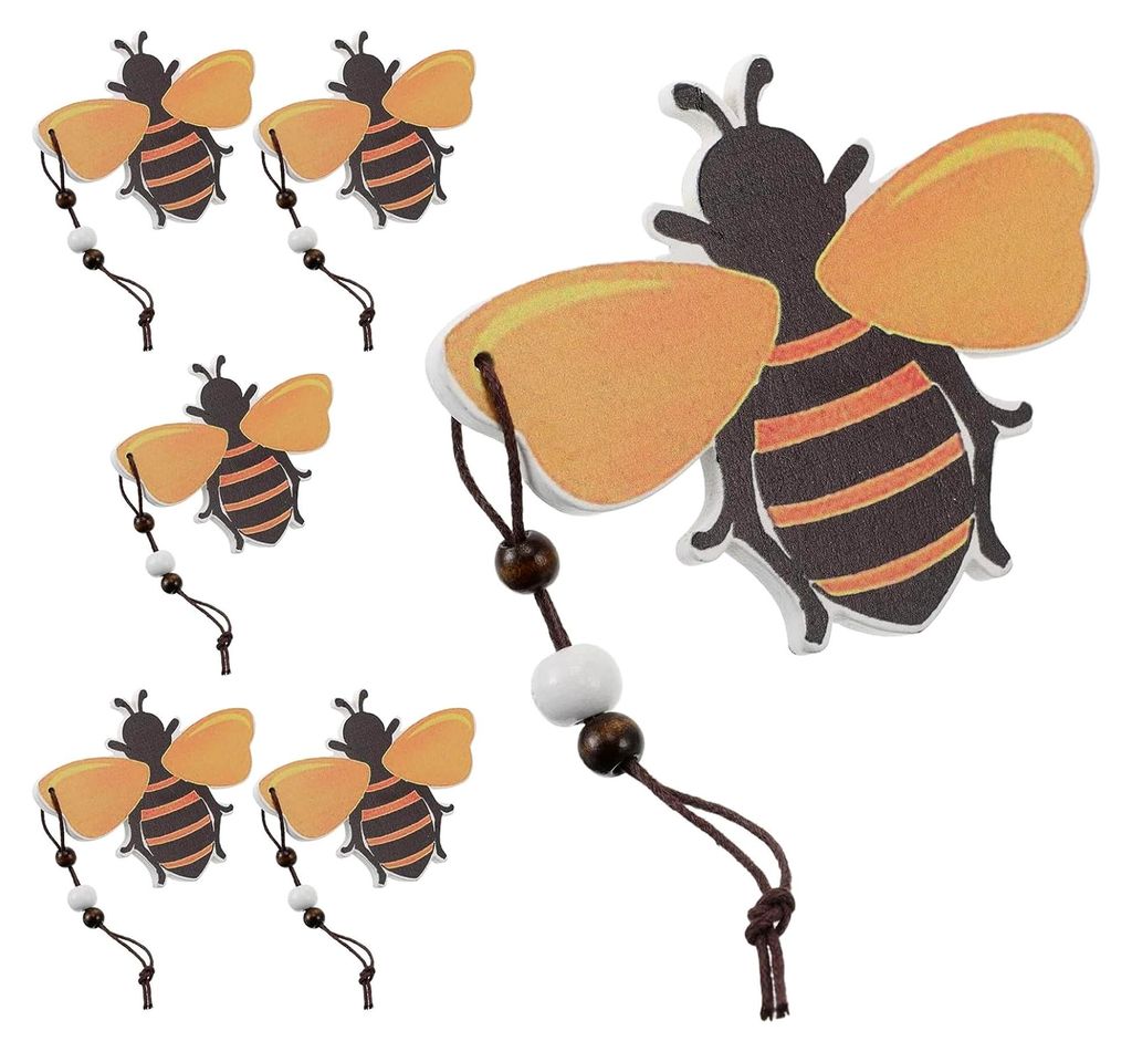 6 Stück Bienen Holzornamente Hängend im Rustikalen Landhausstil für Wohnzimmer, Schlafzimmer und Büro