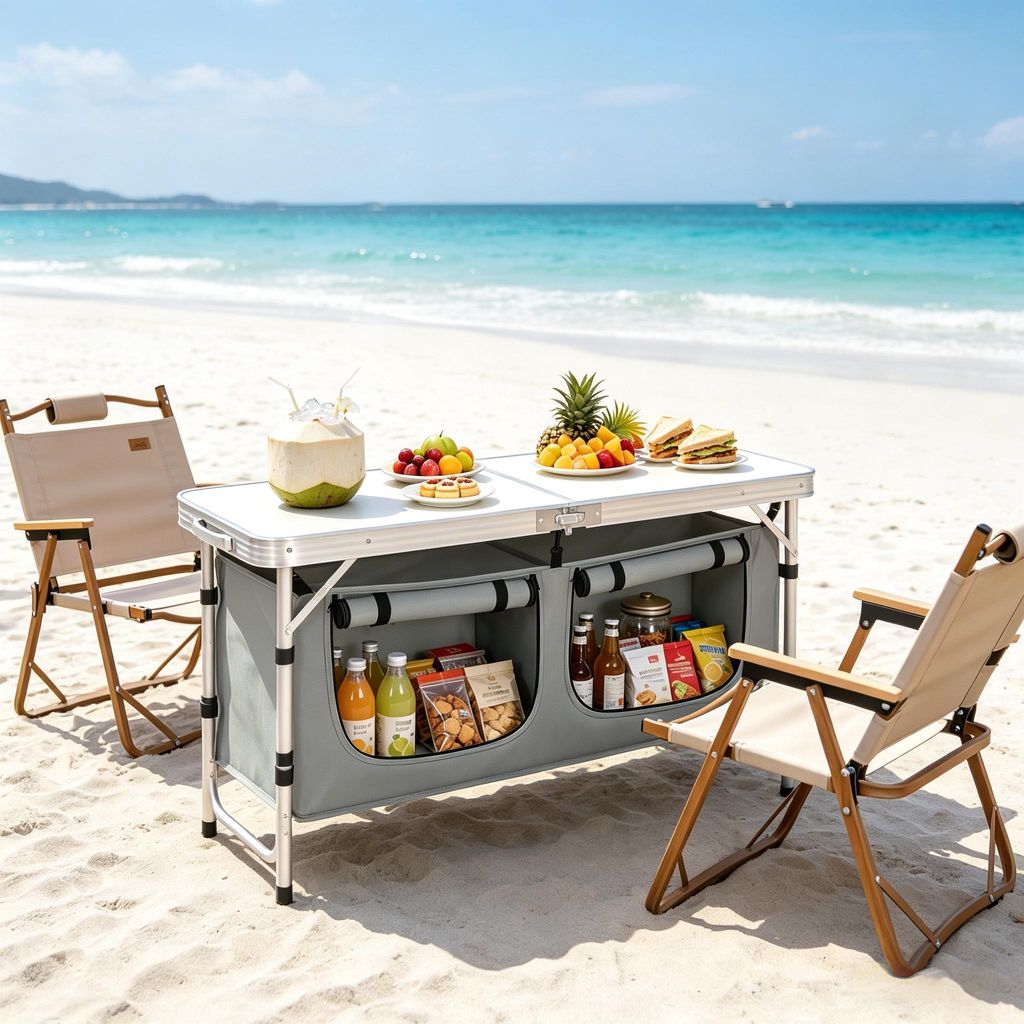 Picknicktisch mit verstellbaren Beinen, klappbarer Gartentisch, Campingtisch mit hängender Aufbewahrungstasche, leicht und tragbar für Outdoor, G...