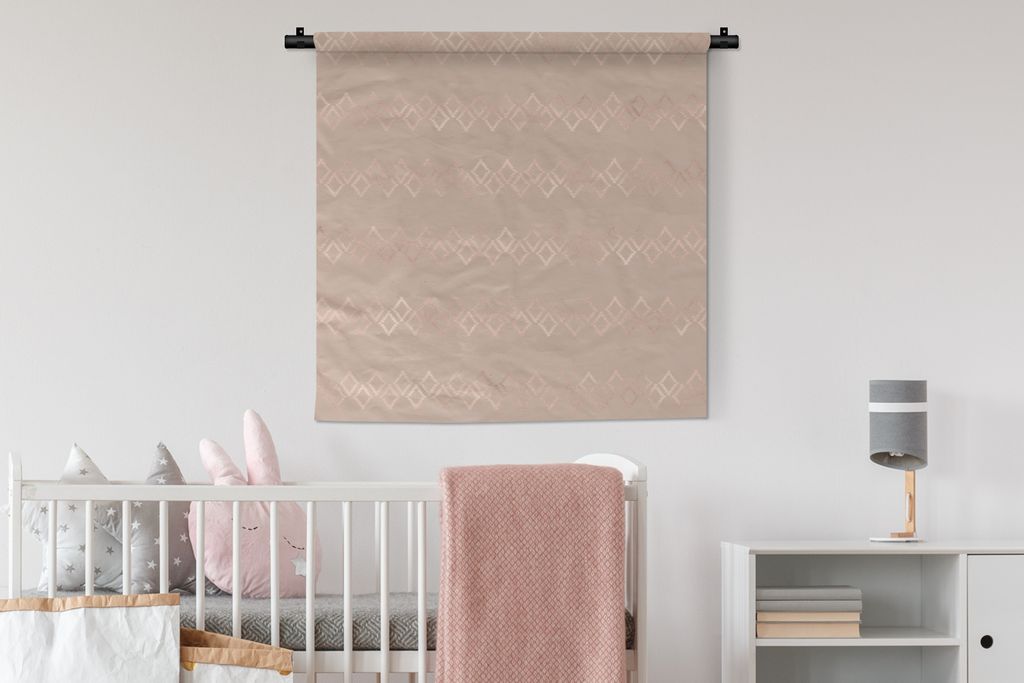 MuchoWow Wandteppich Wandbehang Muster - Rosa - Linie 90x90 cm Tapisserie Dekoration Wandtuch - Wandaufhänger