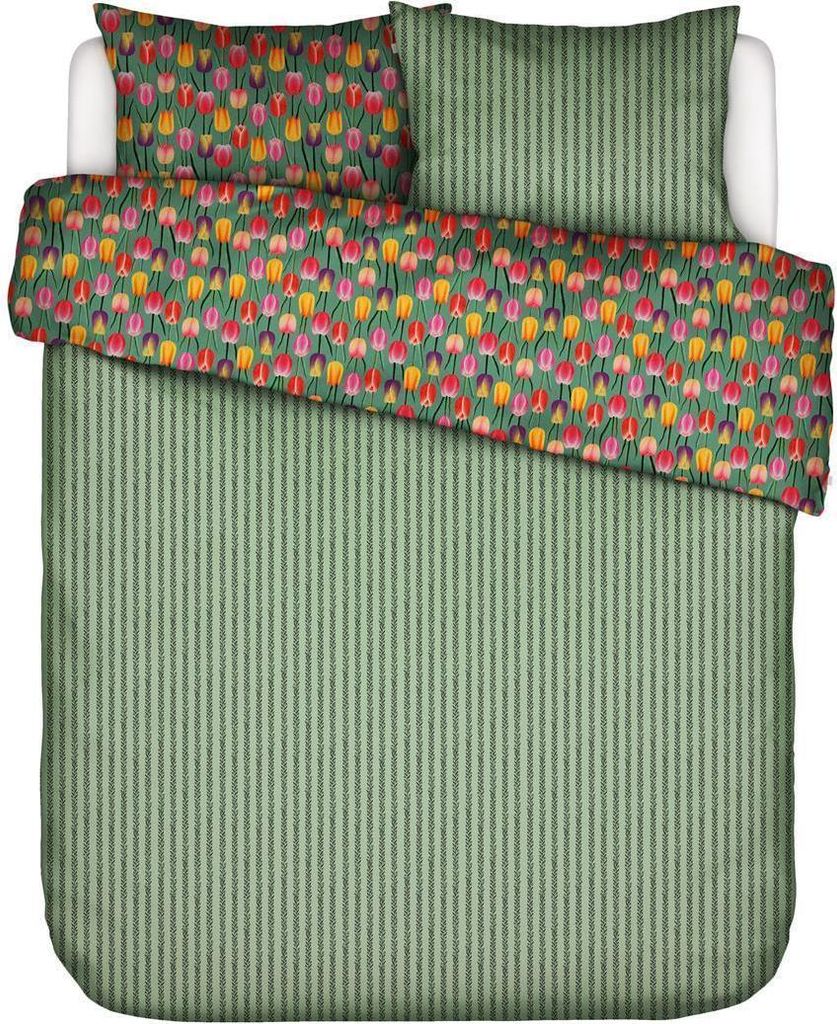 Essenza & Co. Baumwoll-Bettwäsche-Garnitur Tulipmania Farbe Grass green Größe 155x220+80x80