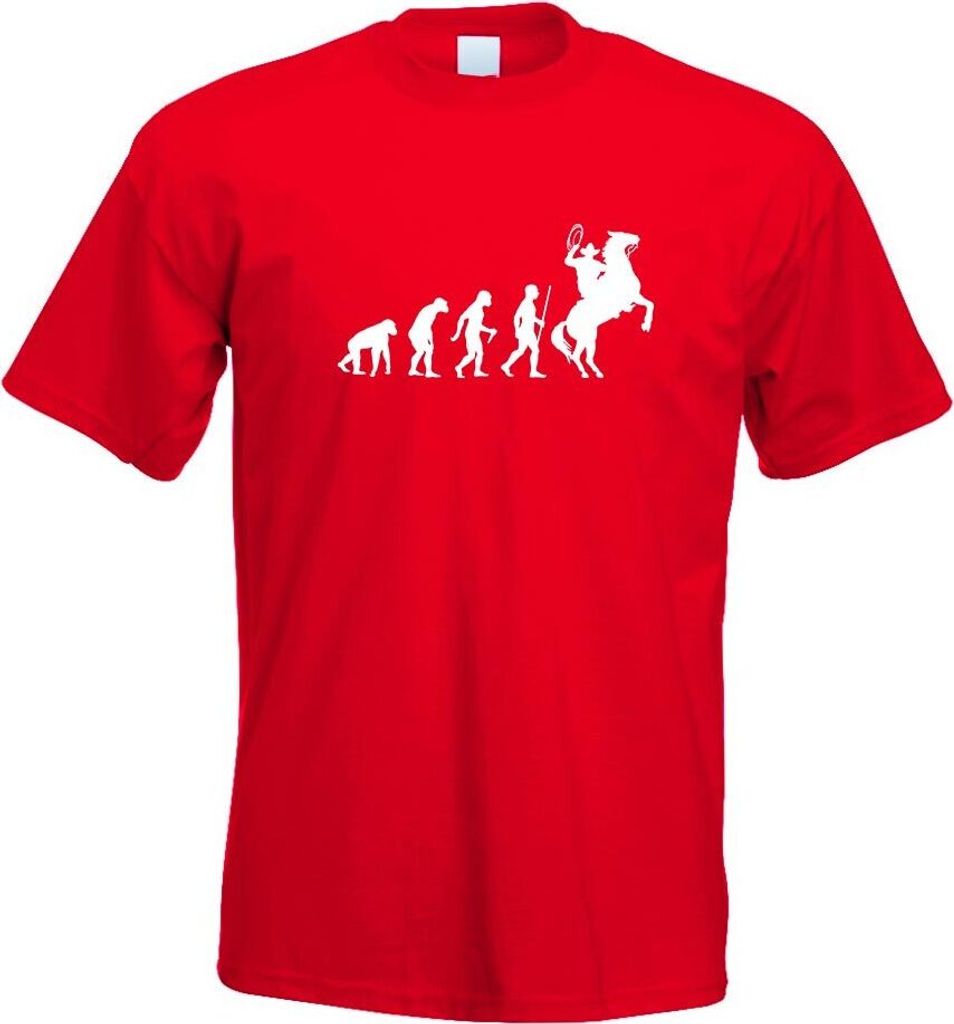 Kiwistar - T-Shirt - rot - Cowboy mit Lasso Evolution Motiv Bedruckt Funshirt Design Print - mit Motiv Bedruckt - Funshirt Design - Sport - Freizei...