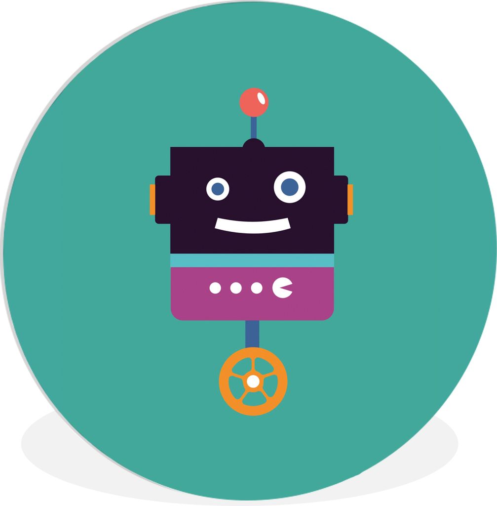 MuchoWow Rundes Wandbild - Runde Bilder Roboter - Rad - Lila - Grün - Jungen - Kinder Ø 90 cm Kreis Wanddekoration Kunststoff - Wandkreis - Wan...