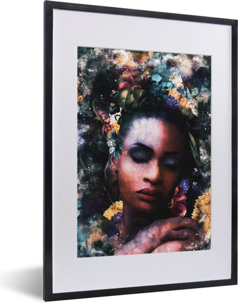 MuchoWow MuchoWow Gerahmtes Poster Frau - Farbe - Abstrakt 30x40 cm - Poster mit zchwarzem Bilderrahmen - Wandposter Schlafzimmer