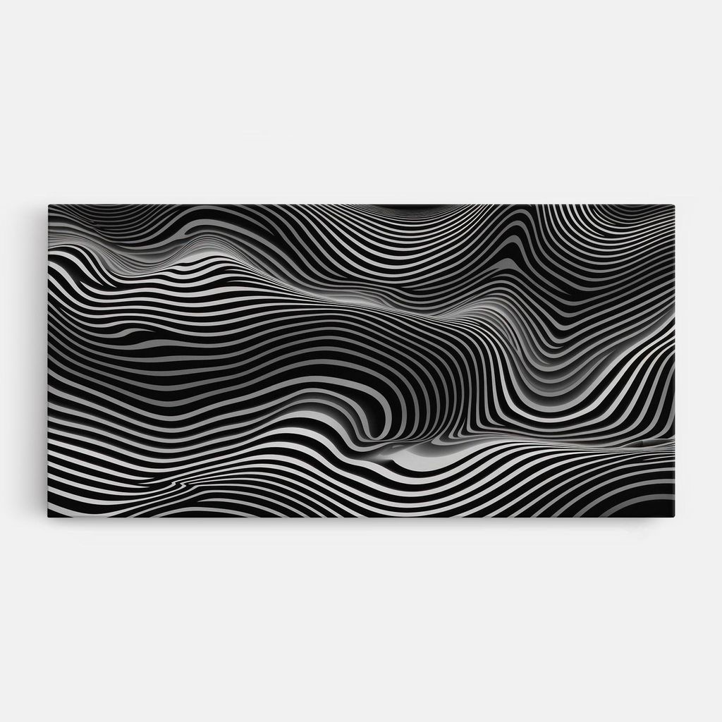 ARTHUB Leinwandbild 50x100 cm, White Black Lines Wave | Wohnzimmerdekoration, Hängende Bilder, Wanddekoration, Heimdekoration, Abstrakte, Optisc...