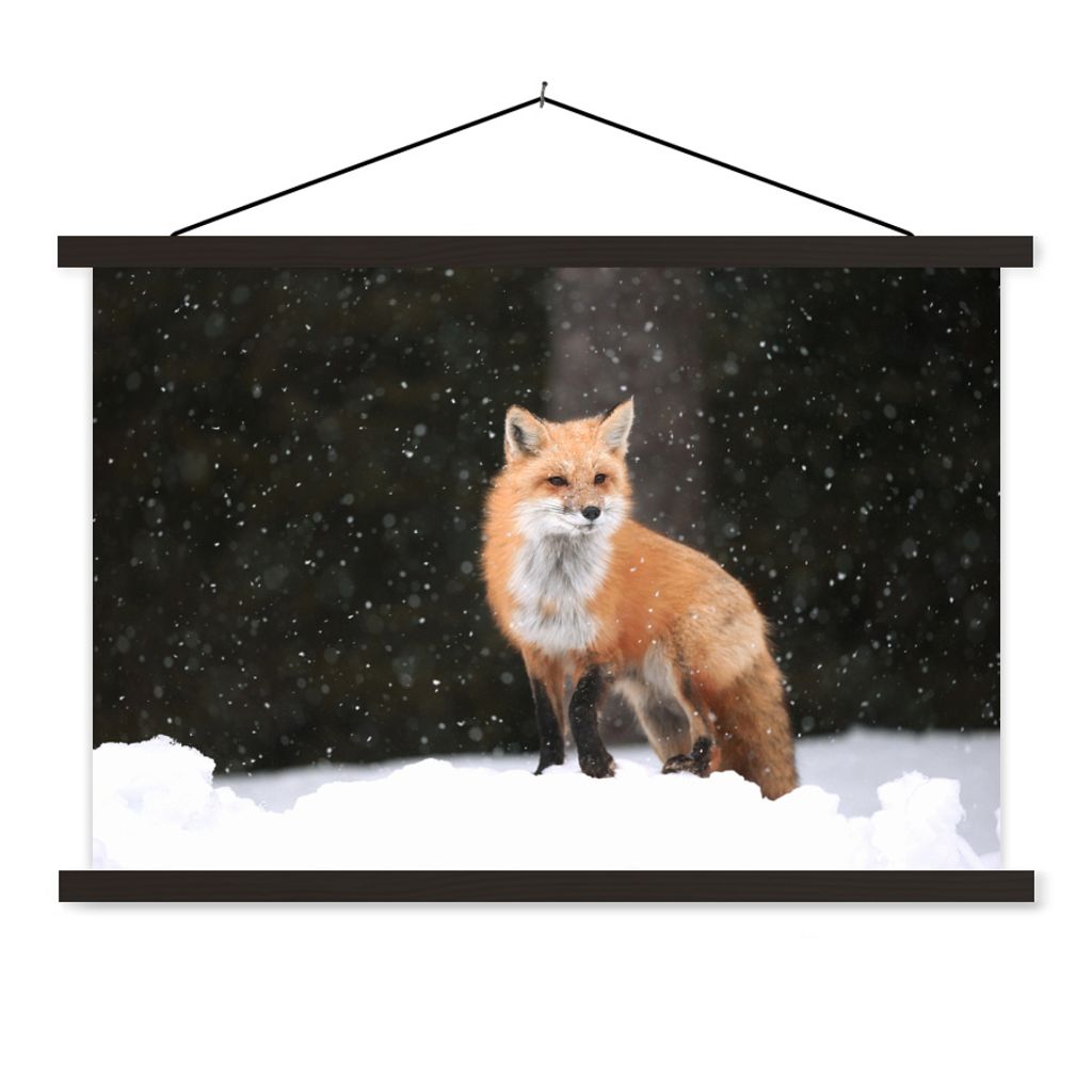 MuchoWow Textilposter Fuchs - Schnee - Winter 150x100 cm mit schwarzem Rahmen - Schlafzimmer