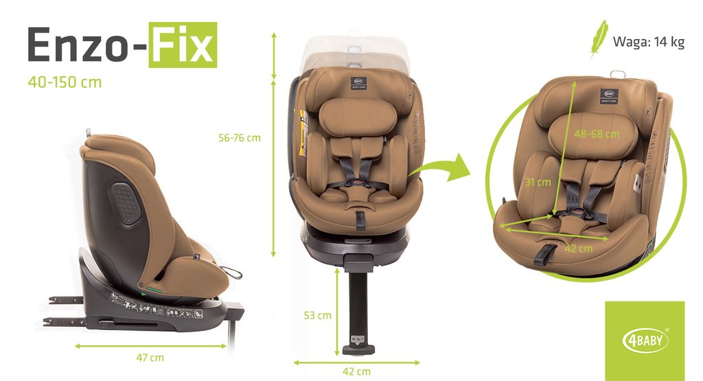 4Baby Enzo-Fix Mokka 40-150 cm 360° i-Size autosedačka Obrázok produktu 3