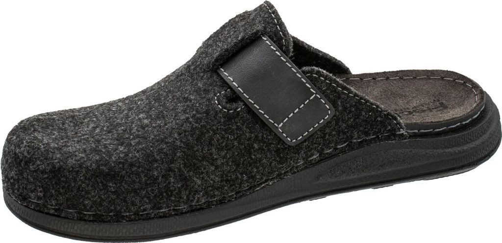 Fischer Herren Pantoffel Filz Klettverschluss Hausschuh 626820, Größe:46 EU, Farbe:Grau