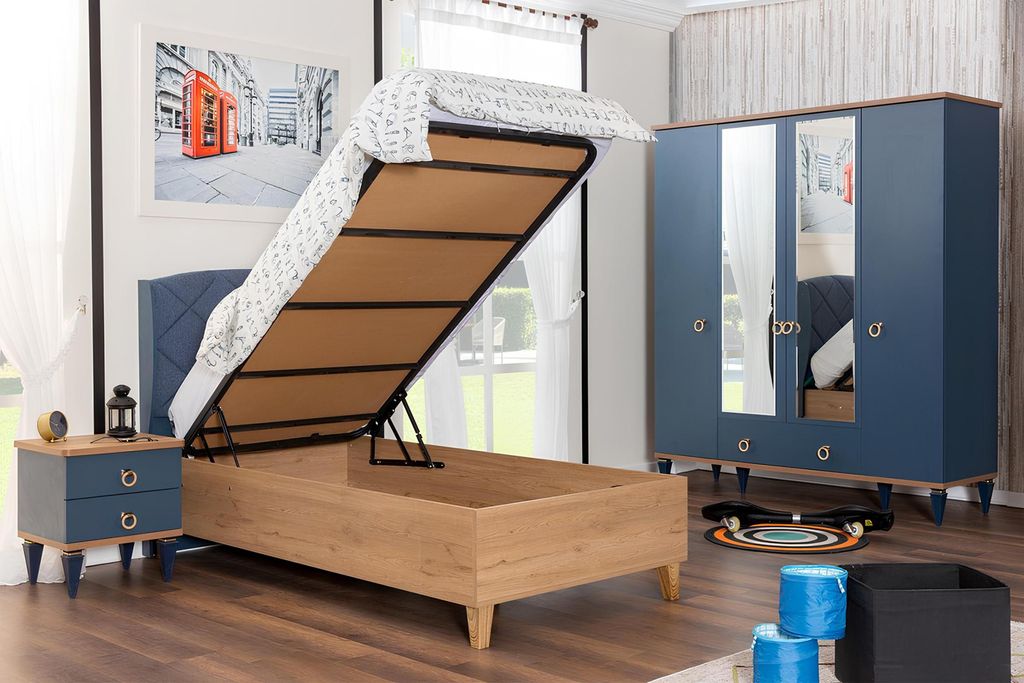 Blau-Braunes Kinderzimmer Bett s Einzelbett Schlafzimmer Möbel