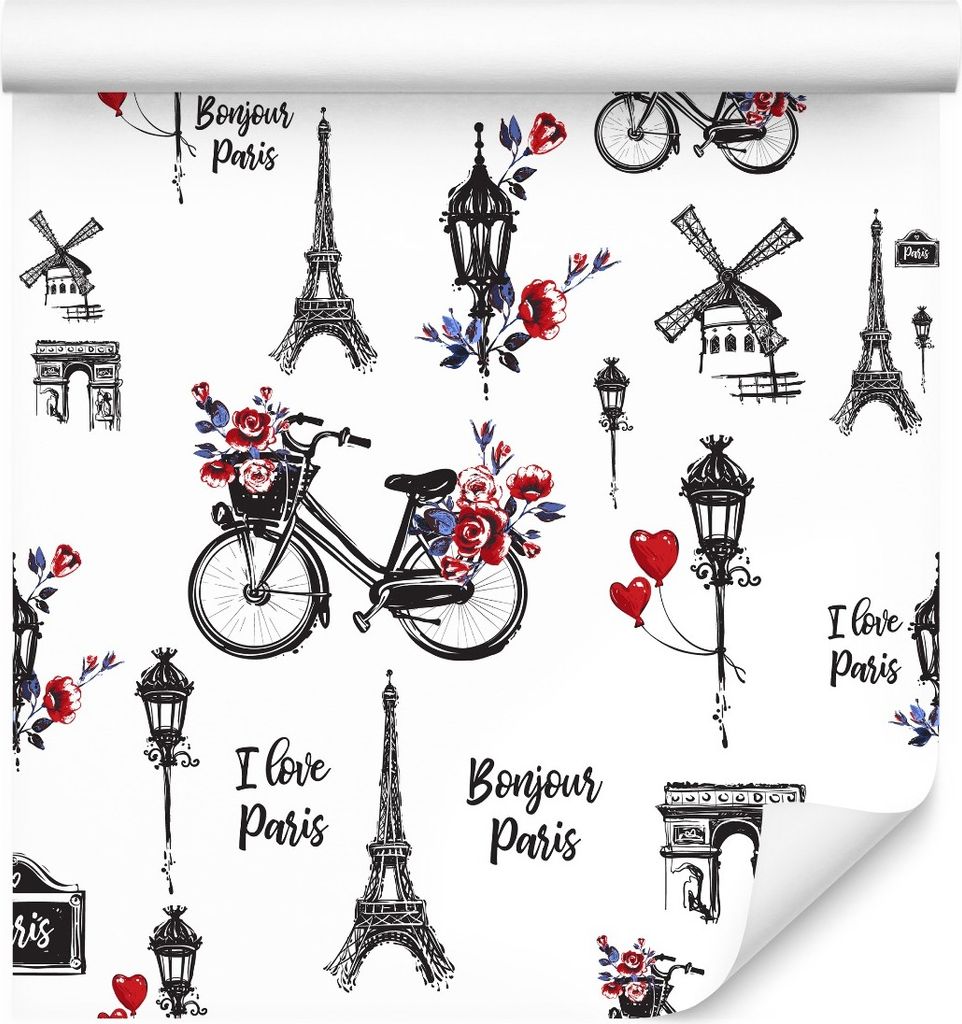 10m VLIES TAPETE Rolle Paris Stadt Blumen Eiffelturm Fahrrad Laterne XXL