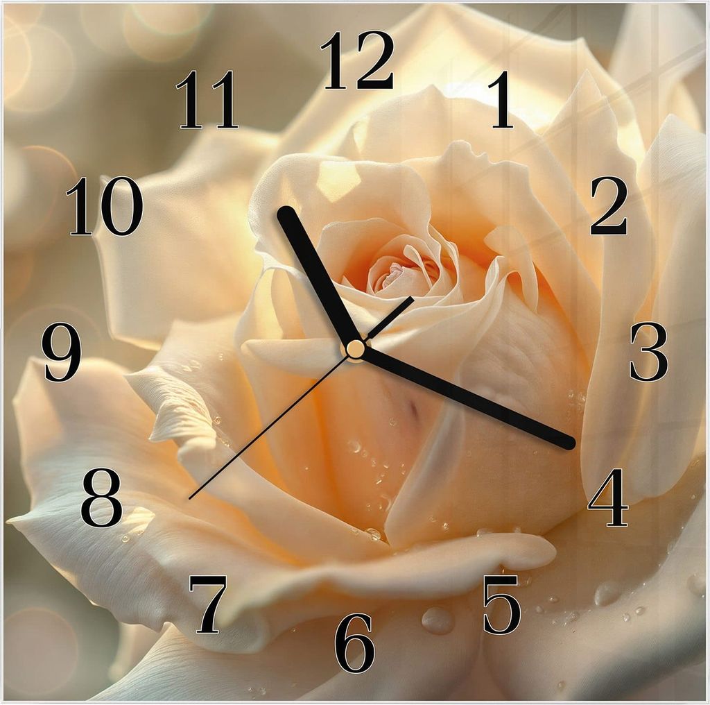 Wanduhr aus Glas mit Motiv Elegante Rose- 30 x 30 cm - inkl. Aufhängesystem
