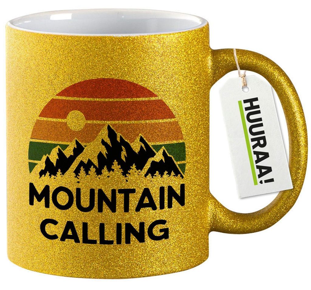 Huuraa Glitzertasse Mountain Calling Berge 330ml Gold Keramik Kaffeebecher Geschenkidee