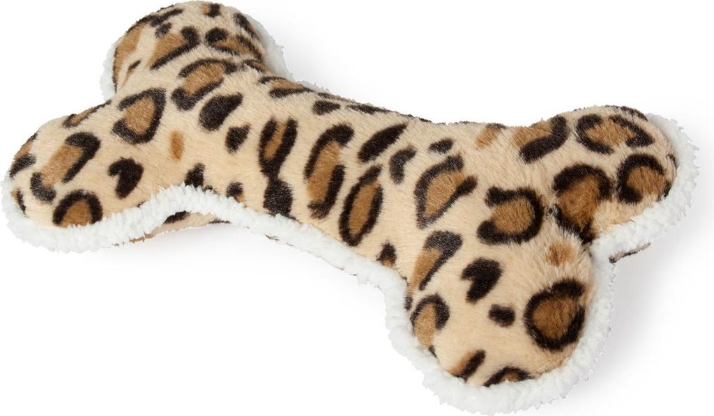 Karlie Safari Knochen Stippy - Hundespielzeug - Plüsch - Braun / Leopard - 30x15x6 cm