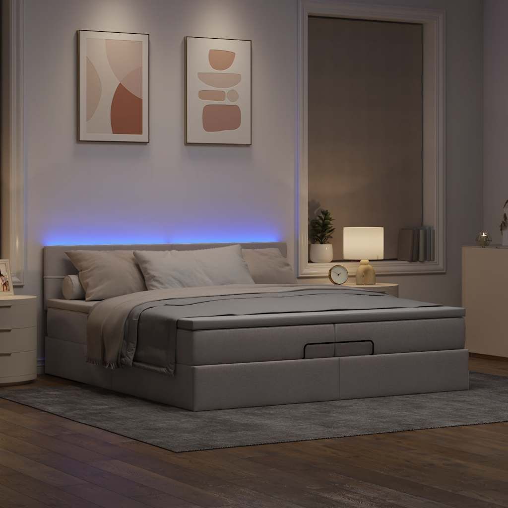 Möbel Ottoman-Bett mit Matratzen & LEDs Taupe 200x200 cm Stoff - Klassische Betten 3312337