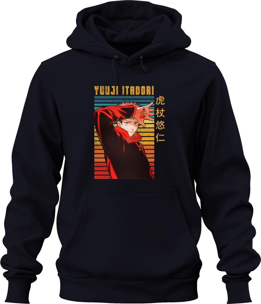 Yuji Itadori Jujutsu Kaisen Anime Manga Fan Geschenk Retro Uni Hoodie Kapuzenpullover, Navy, S