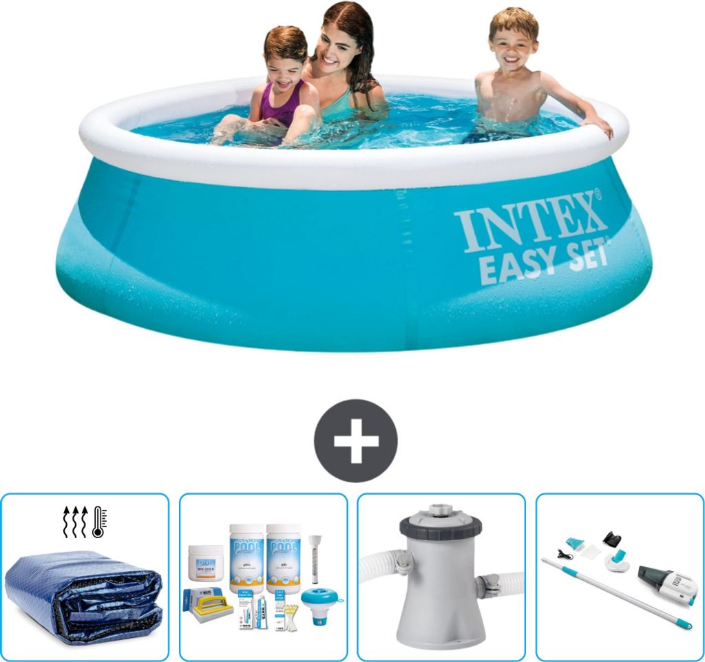 Intex runder aufblasbarer Easy Set-Pool – 183 x 51 cm – Blau – im Lieferumfang enthalten Sonnensegel - Wartungspaket - Filterpumpe für Schwi...