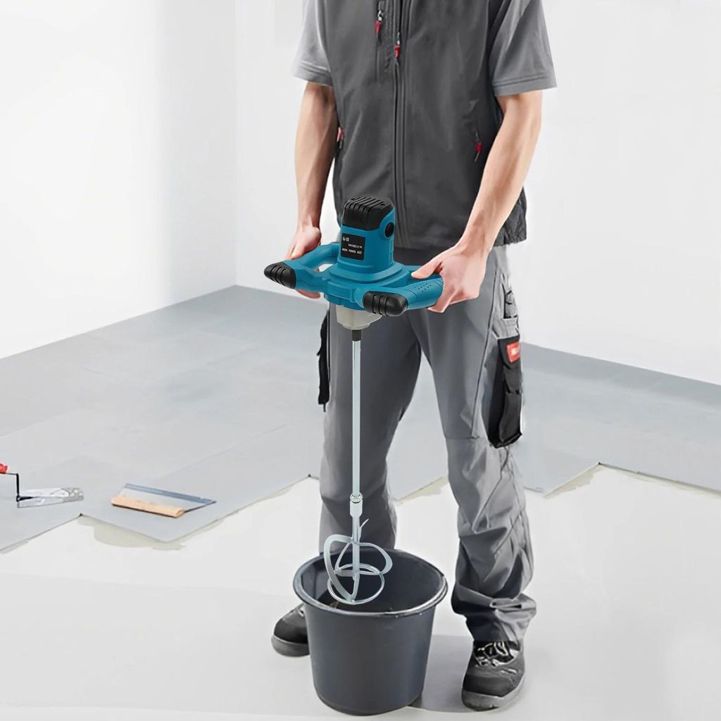 Elektrischer Farb- und Zementmischer - Mörtelrührwerk - 1400 W - 0–1200 U/min - 6 Stufen - Ø12 cm Rührpaddel - EU‐Stecker 220 V 50/60 Hz - ...
